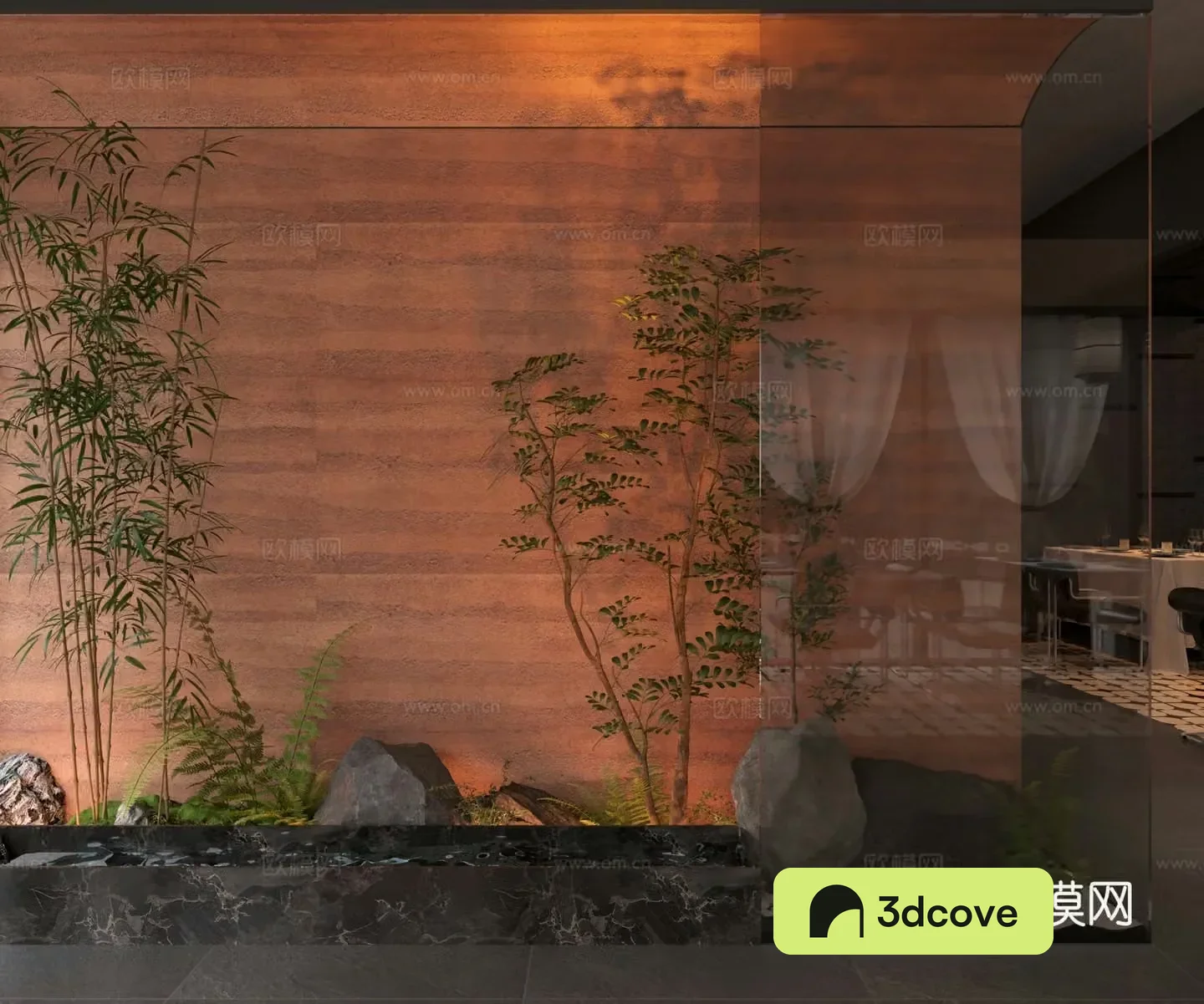 green plants and flowing water landscape in the home