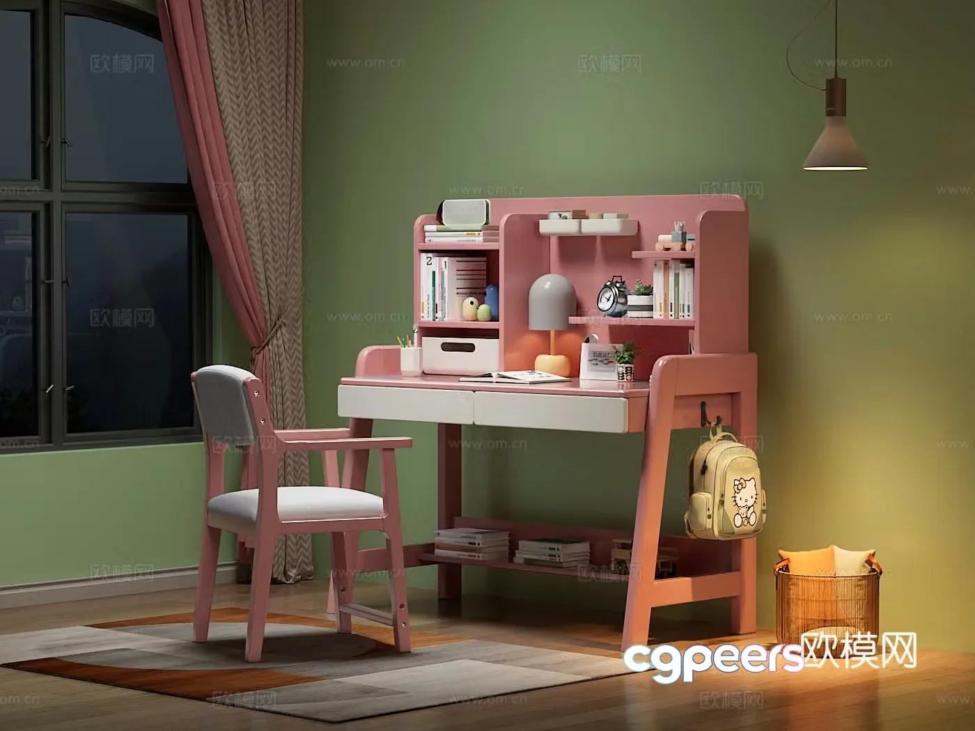 Simple modern desk and chair combination children’s study desk and study chair teenager desk and chair 3d model