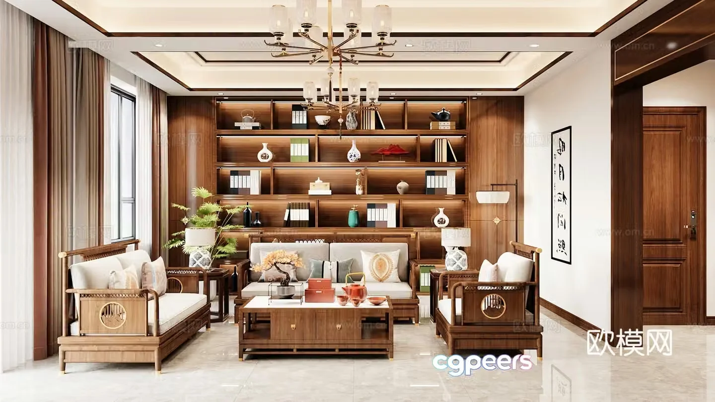 A Traditional Asian-Style Living Room 3D Model – 4071 – VRAY Render