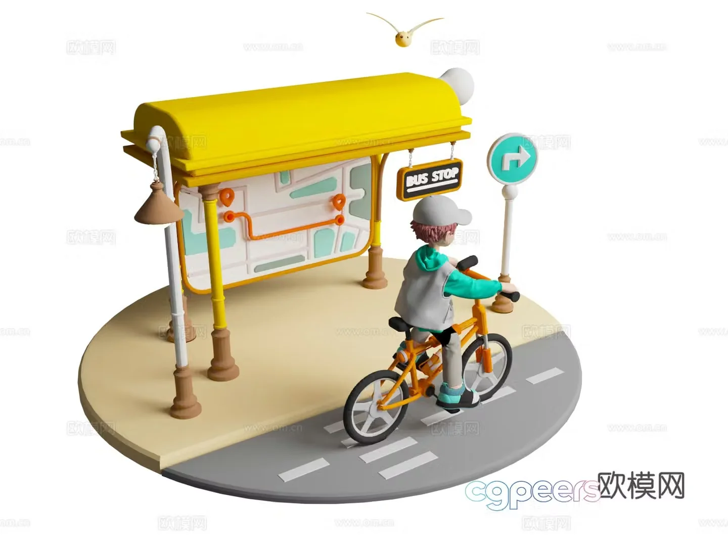Cartoon characters Cartoon city characters Cycling scene 3d cartoon cycling cycling Beauty Chen 3d model
