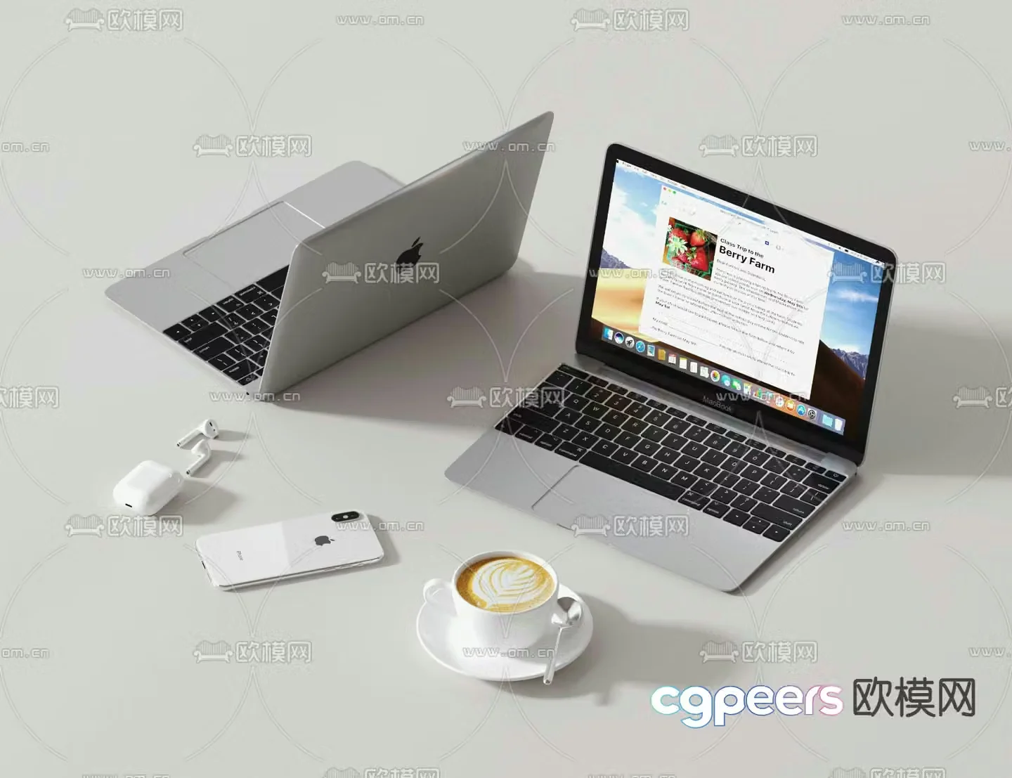 office supplies laptop mobile phone 3d model
