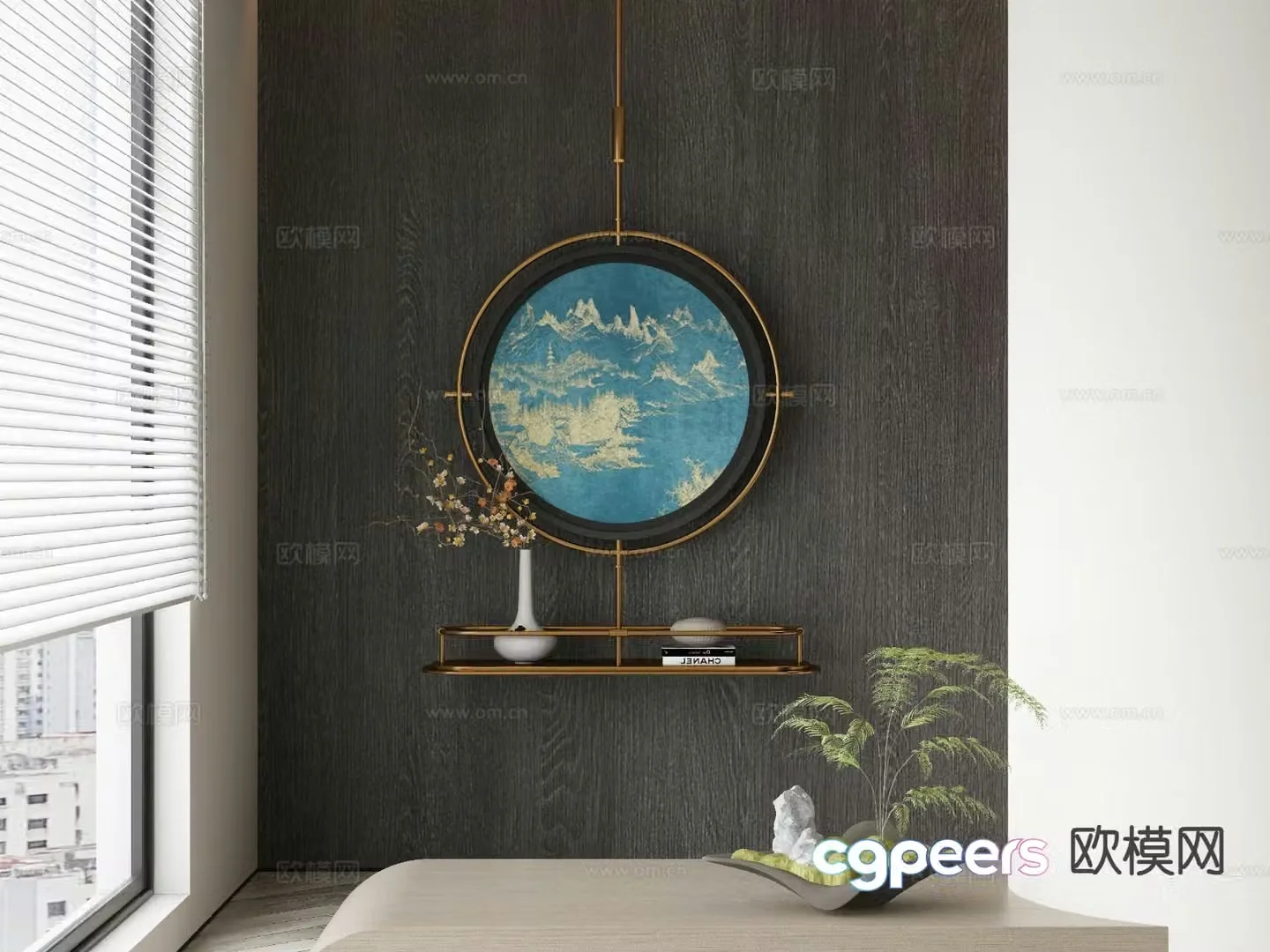New Chinese style decorative painting round hanging ornament 3D model