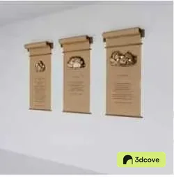 Three Brown Scrolls On A Wall