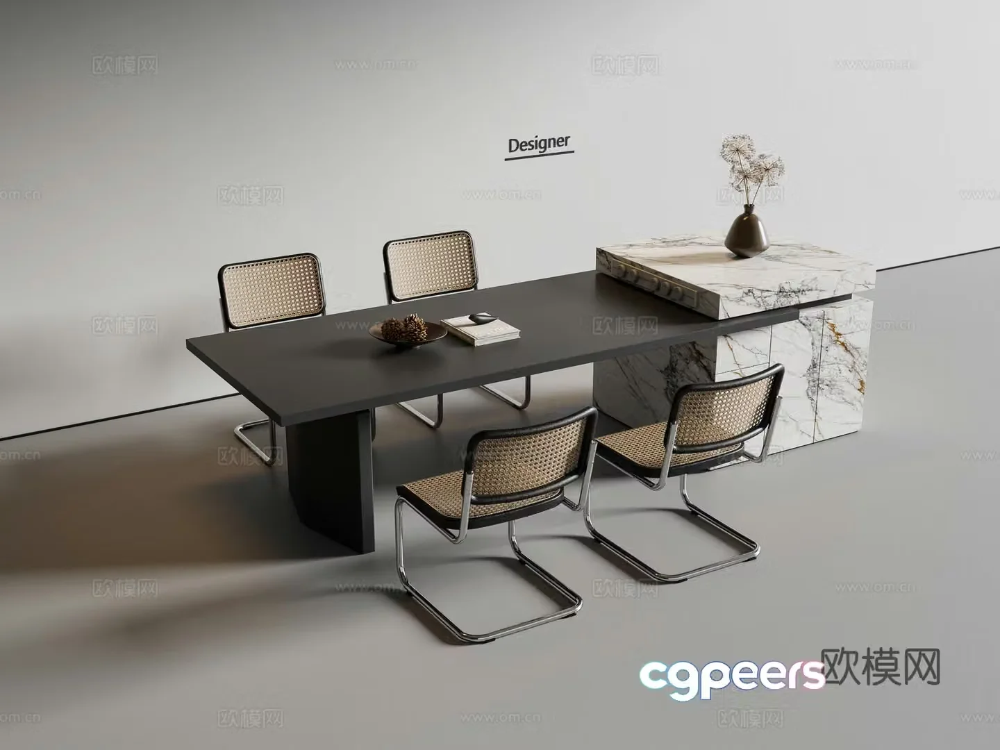 Medium style dining table and chairs Island dining table and chairs 3D model