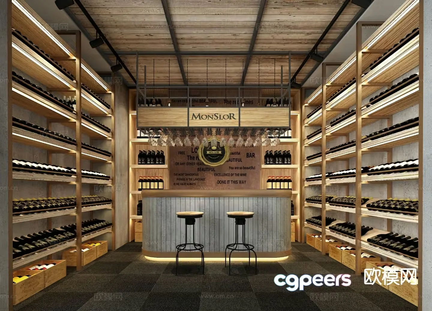 Industrial style wine room wine cellar red wine room 3D model