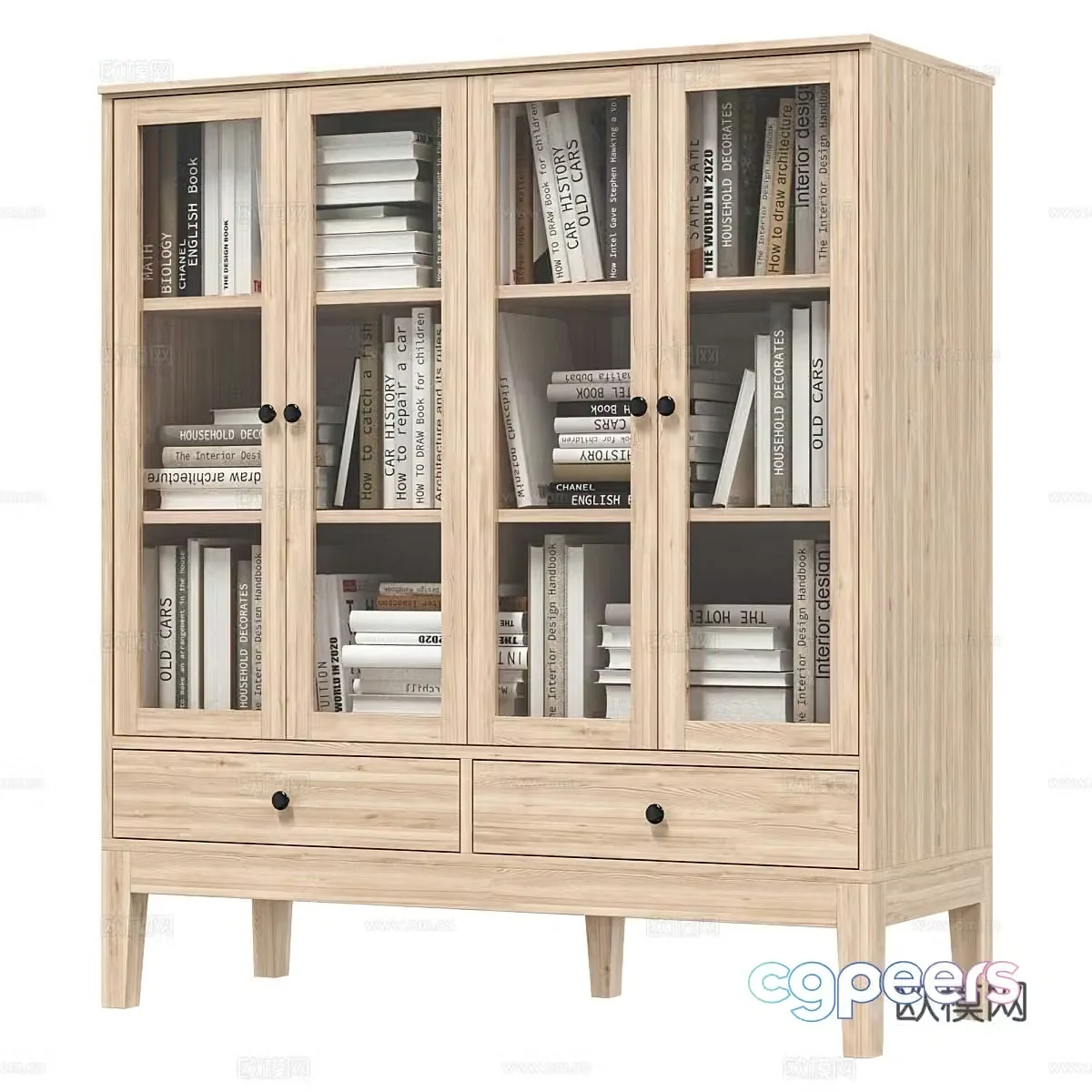 Wasabi wind side cabinet solid wood bookcase log bookcase book ornament book ornament B&B side cabinet 3D model