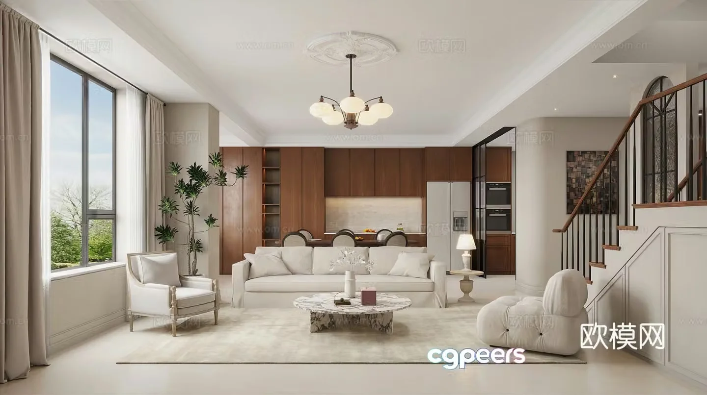 American living and dining room 3D model