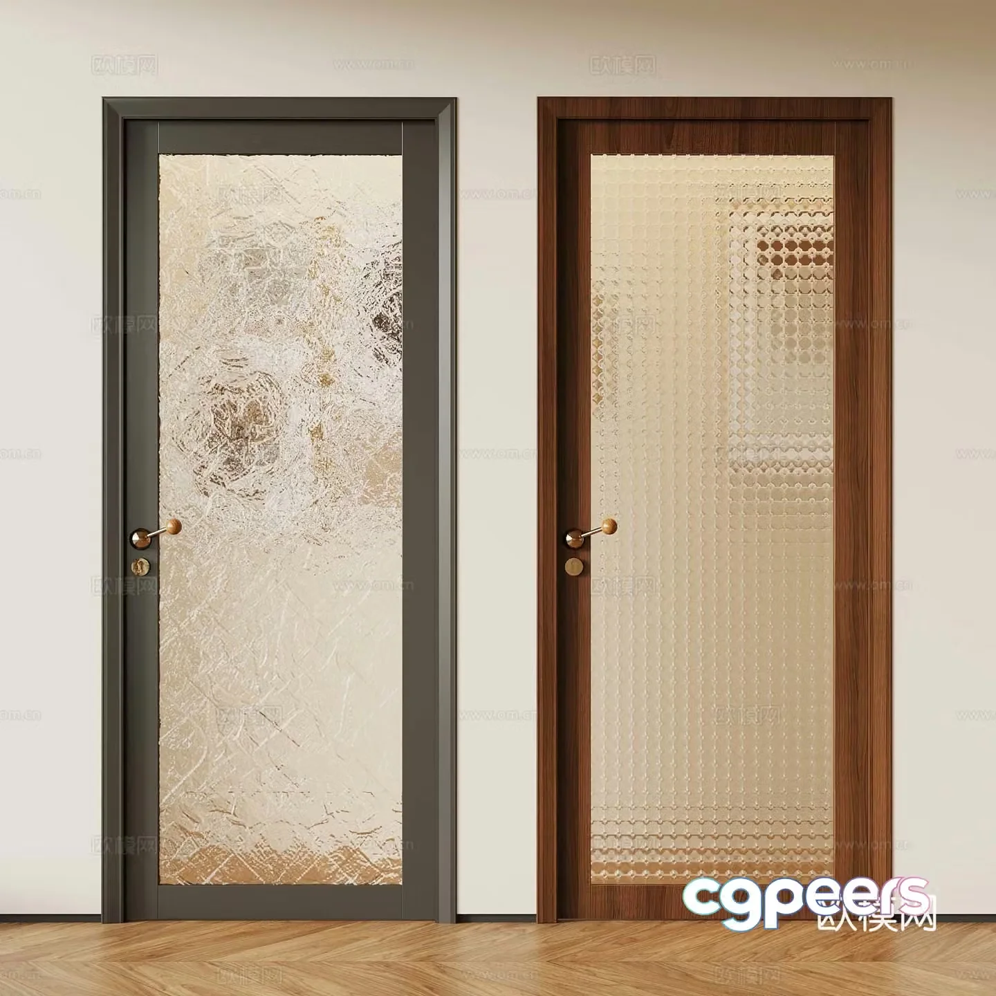 05 Modern medieval single-open door retro wooden door glass single-open door 3D model
