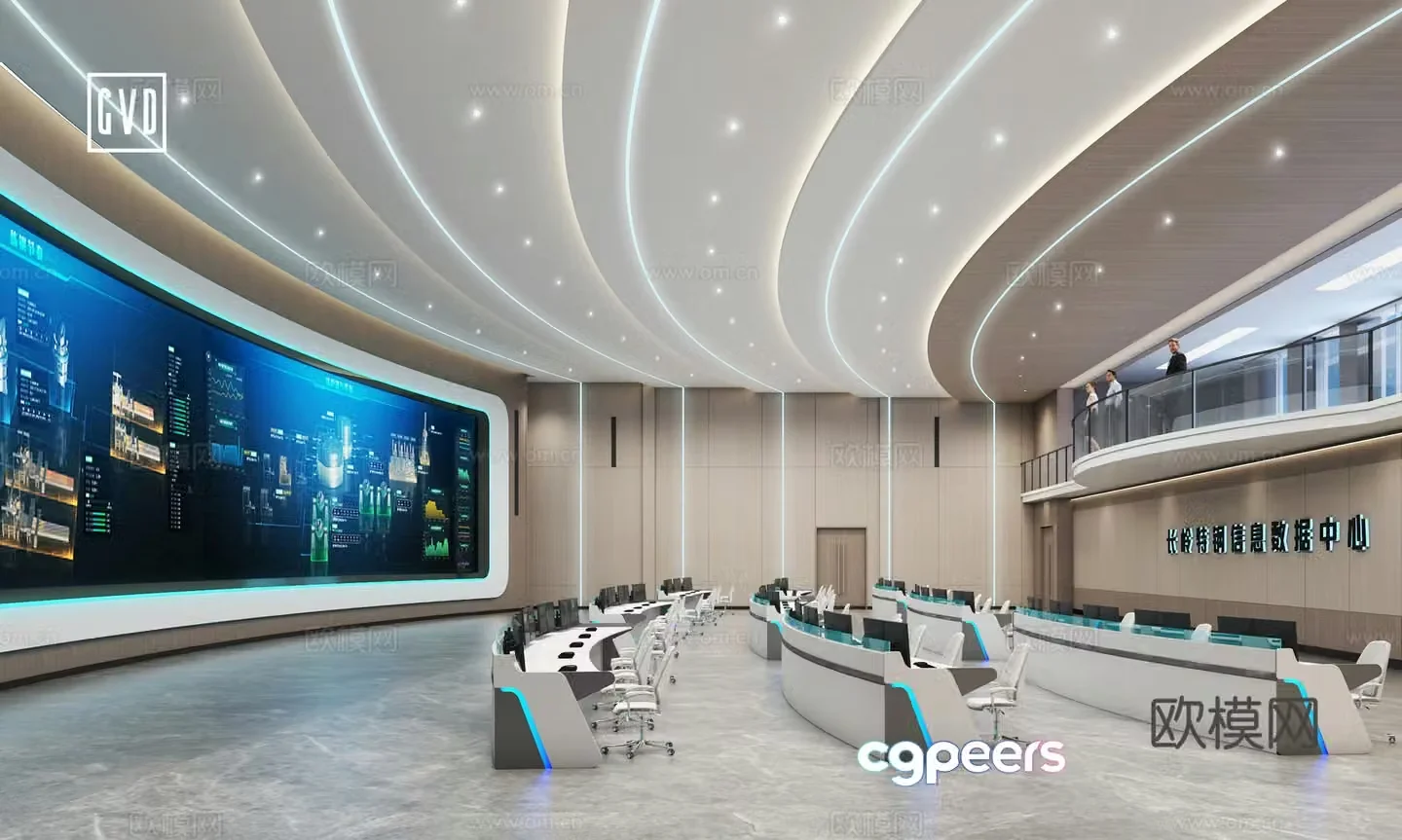 Modern Management and Control Center Smart Center Data Center Scheduling Center Control Center 3D Model in Monitoring