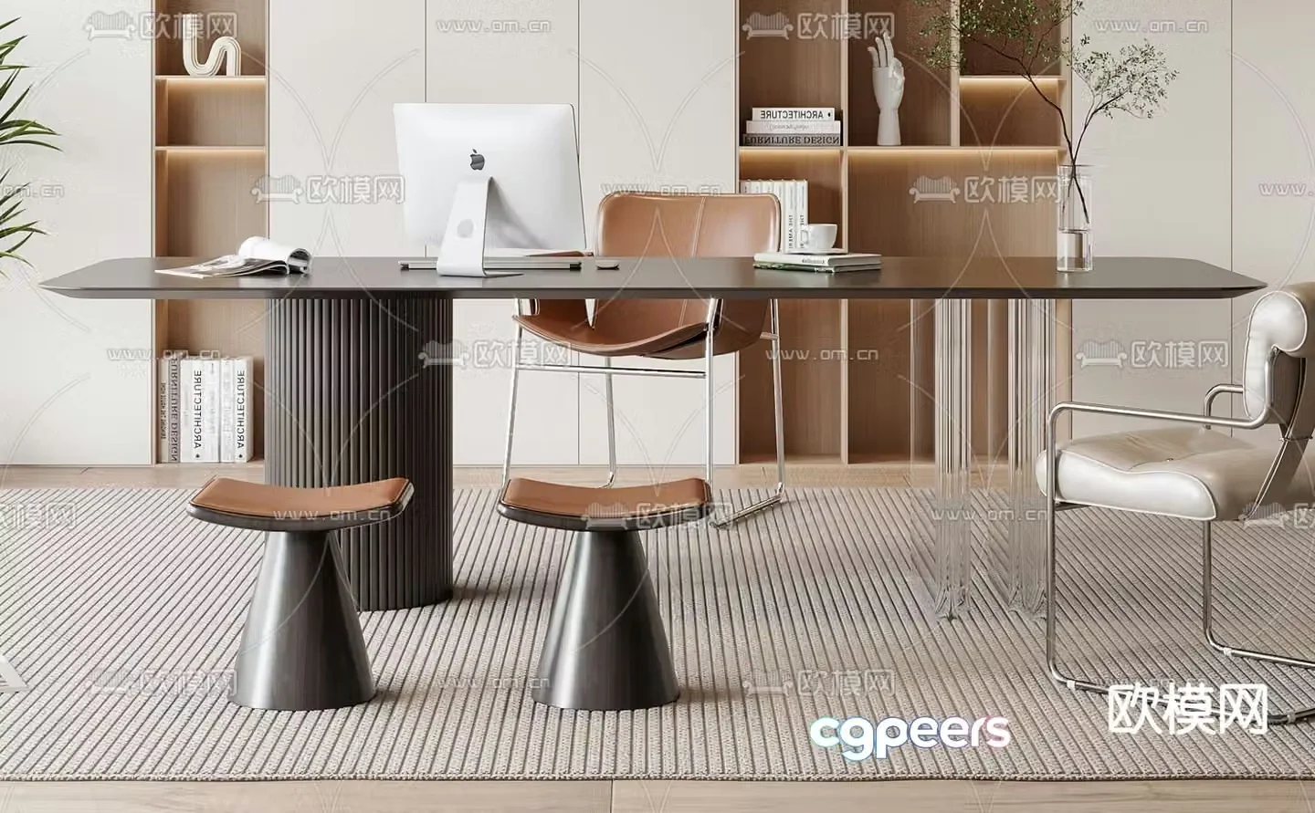 Cream style desk chair 3d model