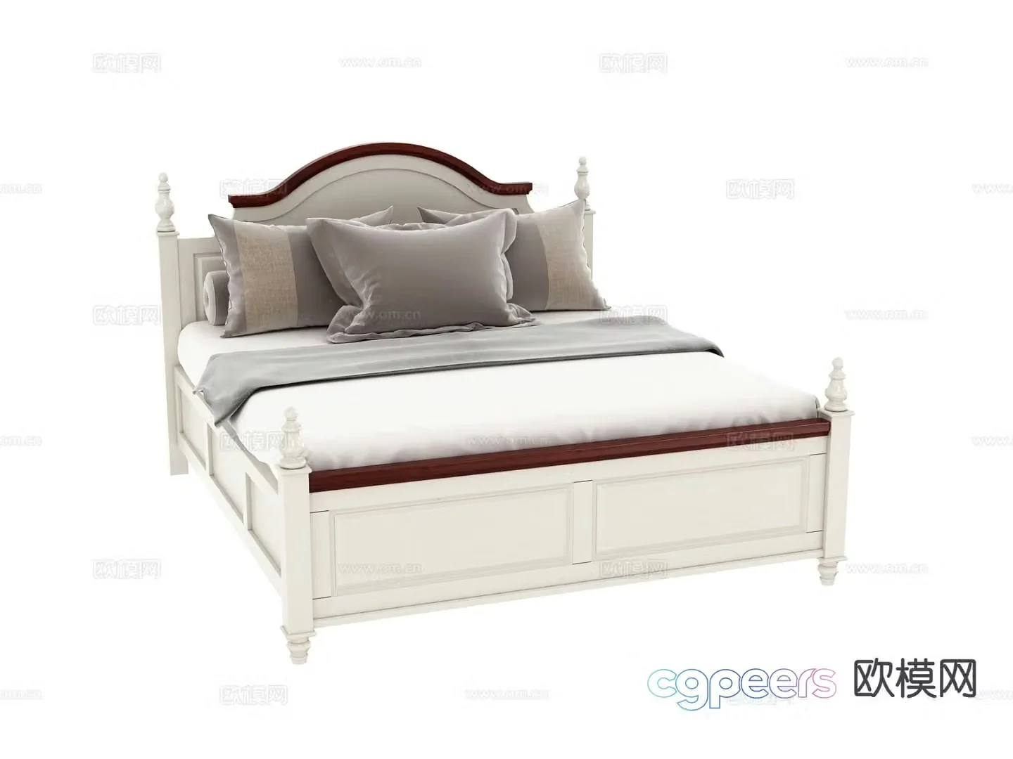 American double bed 3d model