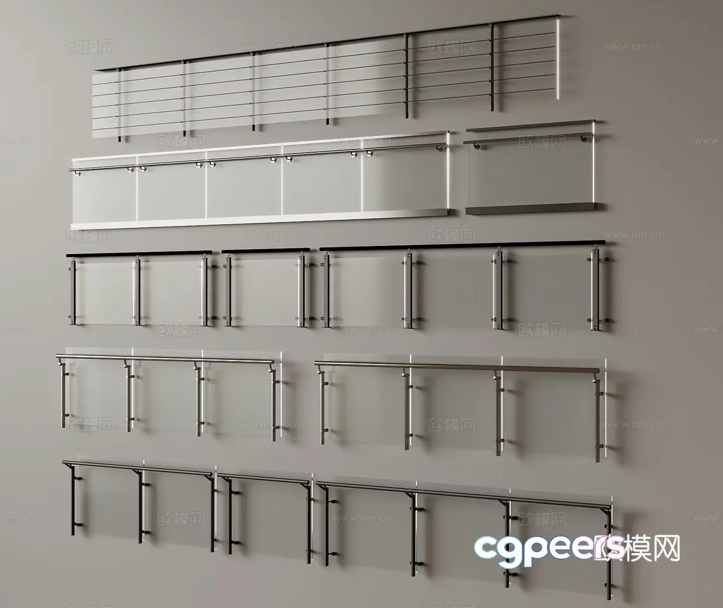 Modern glass railing 3d model