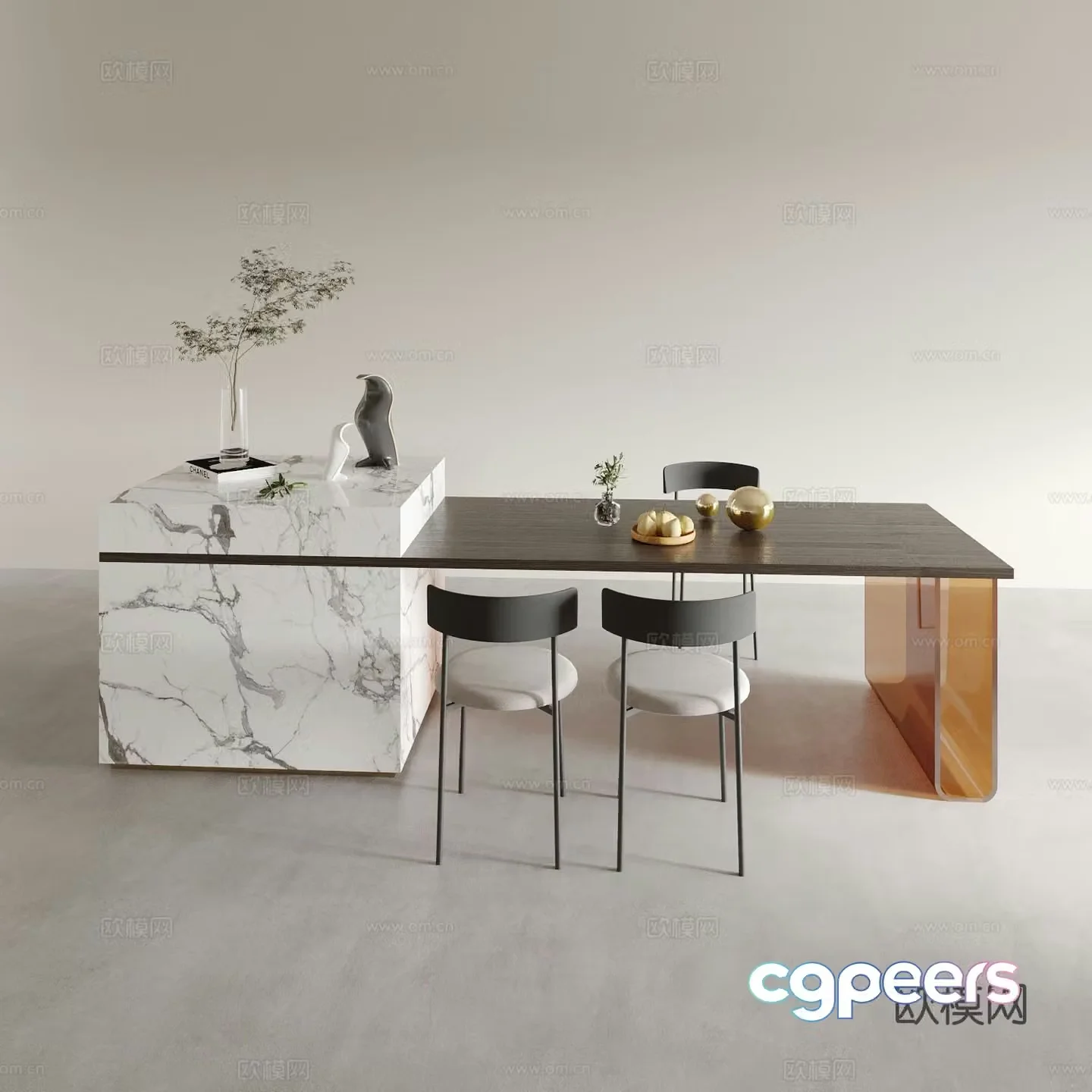 Island table island dining table and chairs 3d model