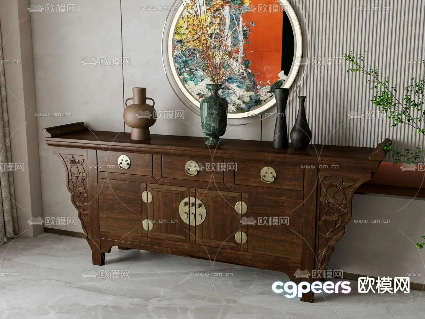 Chinese end view cabinet entrance cabinet side cabinet 3D model