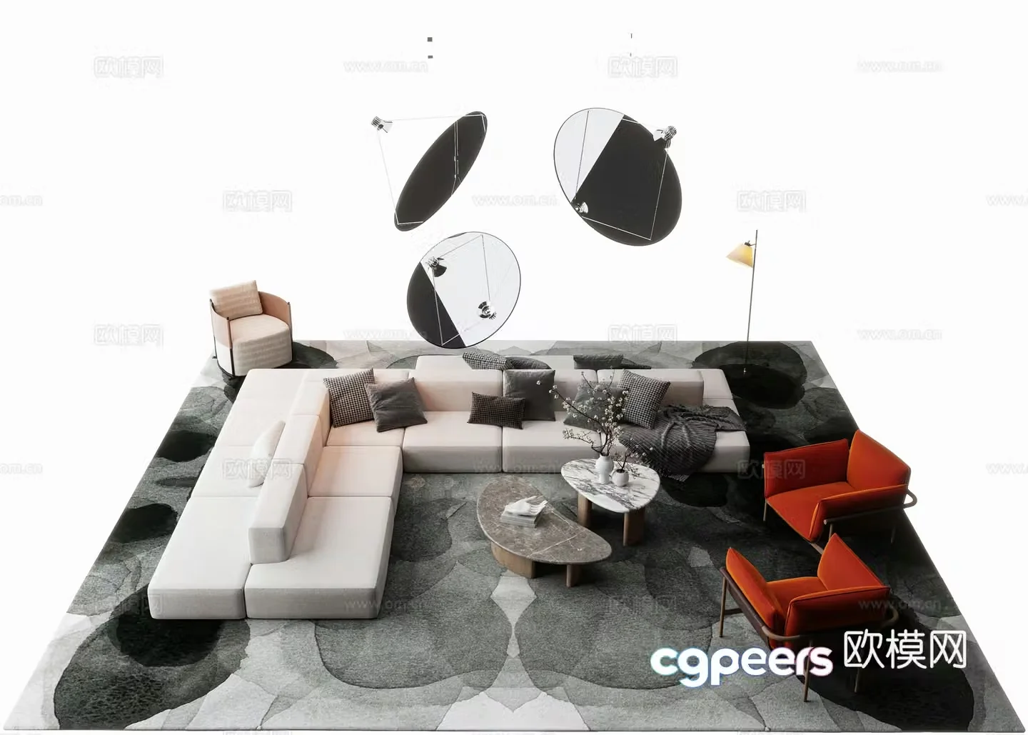 Modern backrest sofa modular sofa splicing sofa 3d model