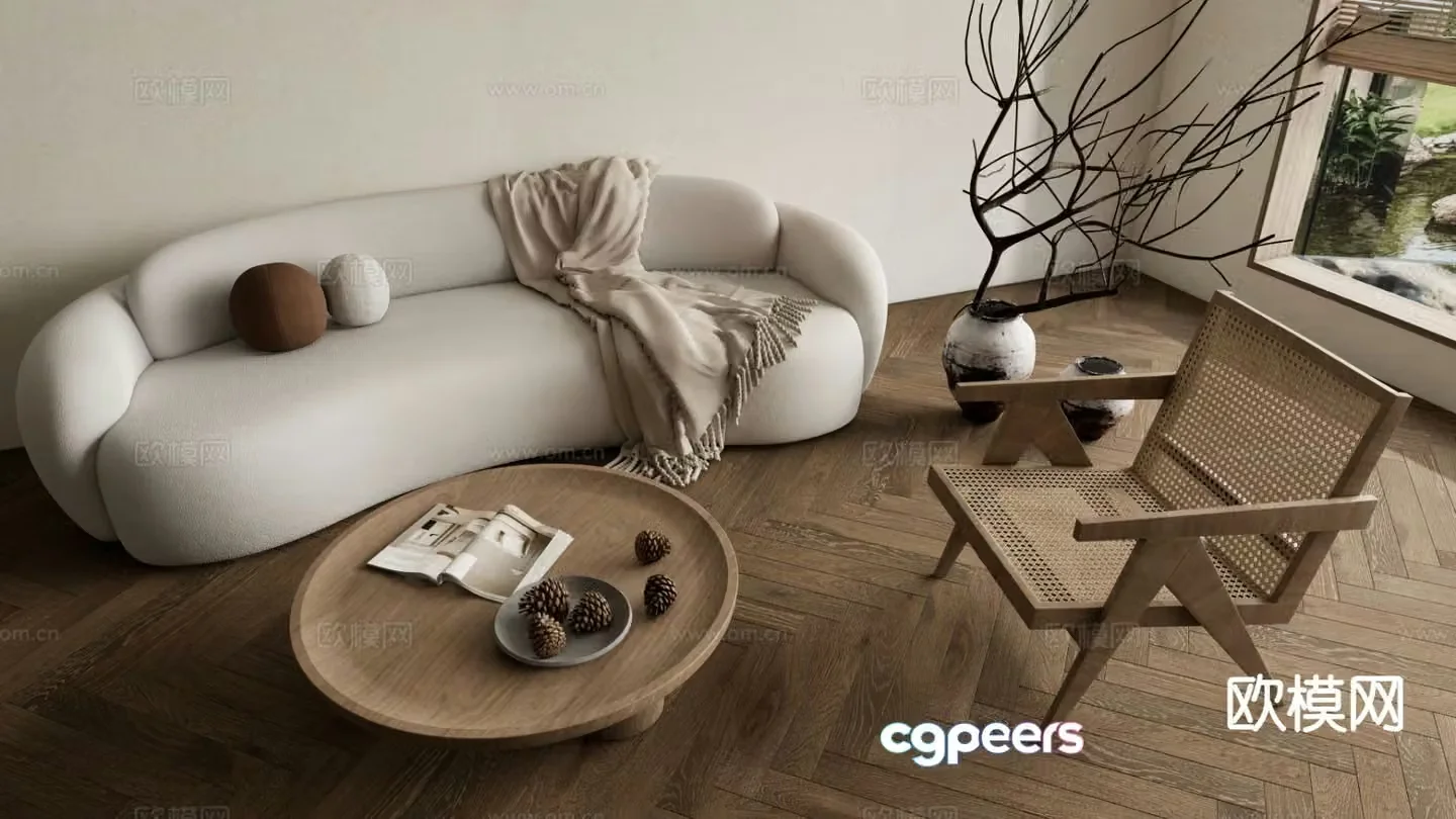 Wabi-sabi style curved sofa modular sofa 3D model