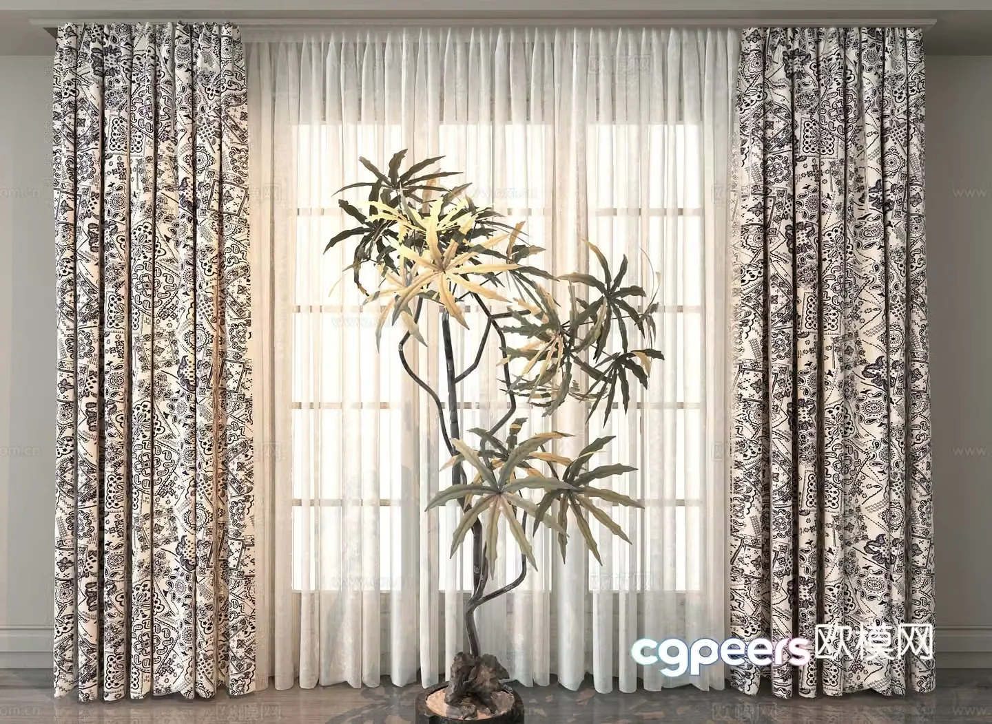 French Curtains Window Screen 3d model