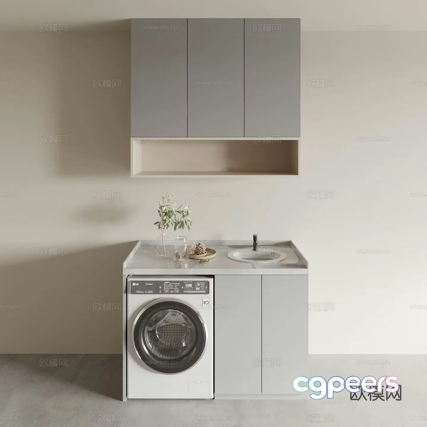 Modern balcony cabinet washing machine cabinet 3d model