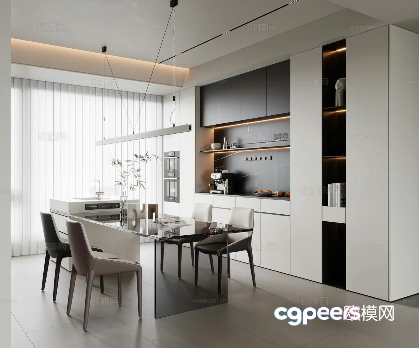 Modern dining room dining table and chair combination island dining table single chair leather dining chair enclosed kitchen 3d model