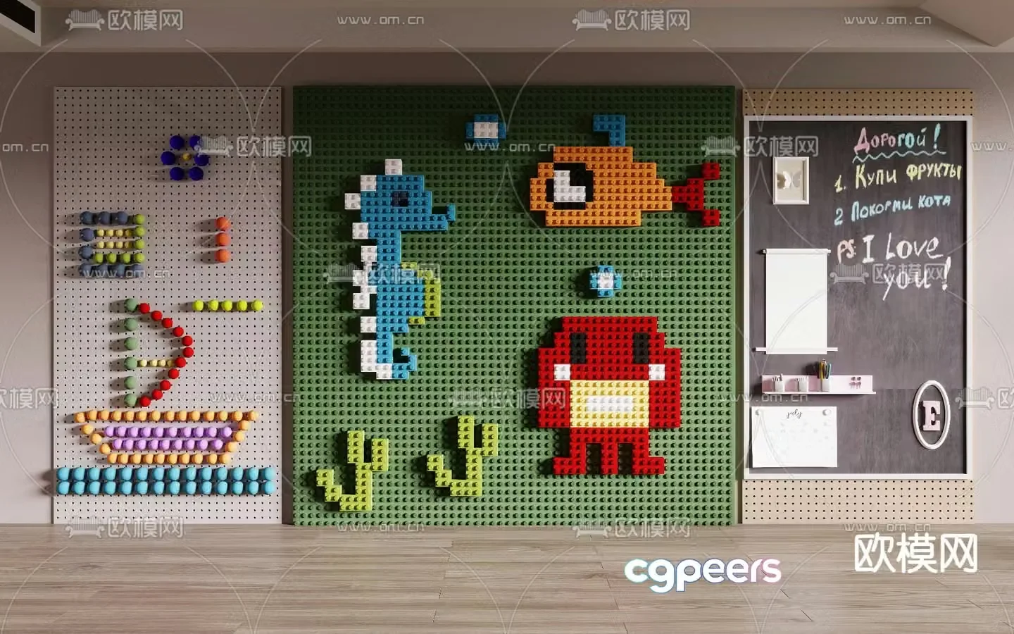 Building block wall Lego wall Notes wall 3d model