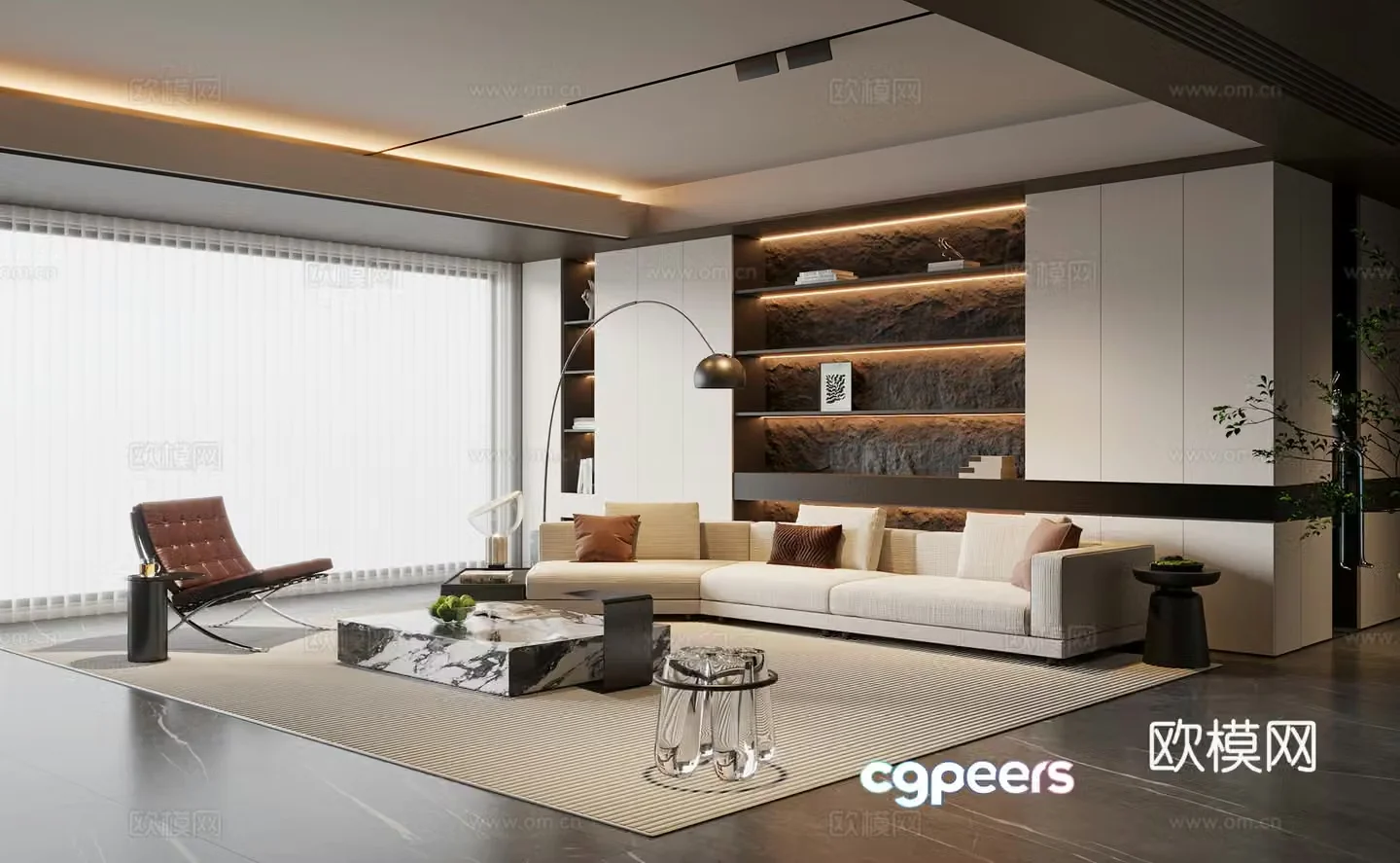 Modern simple living room sofa coffee table combination leisure chair sofa stool three-person sofa sofa back 3D model