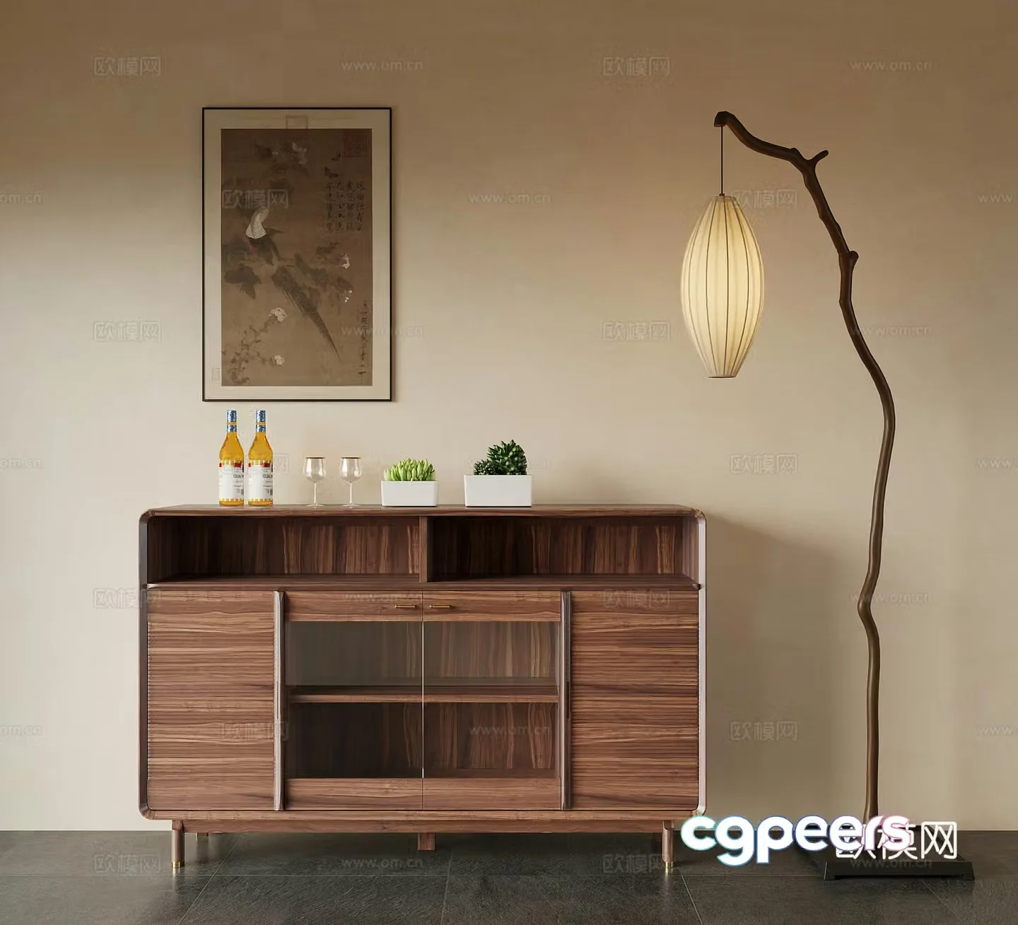 Sideboard New Chinese Style Sideboard Low Cabinet Floor Cabinet 3D Model
