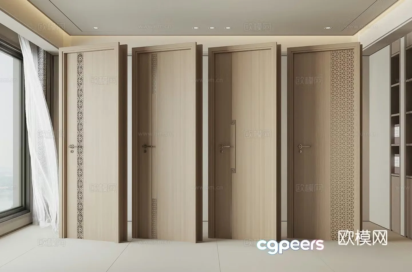 New Chinese wooden door 3D model
