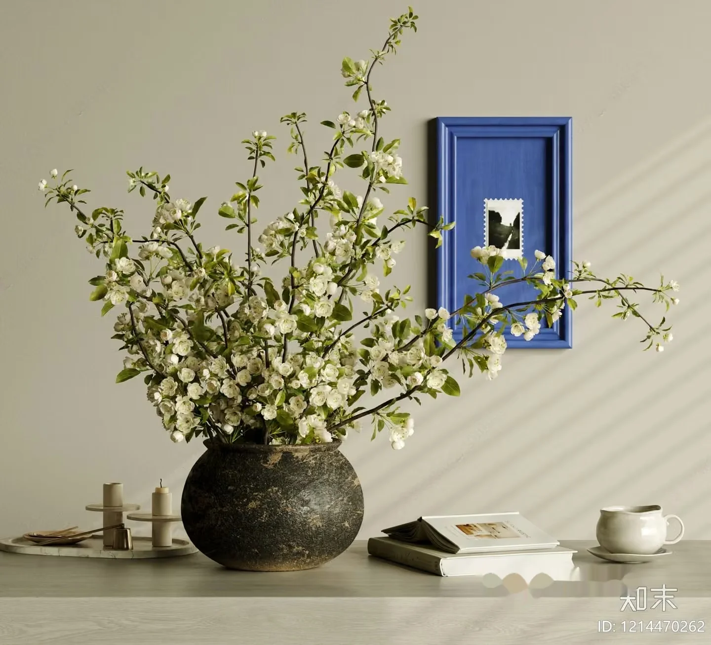 A Vase Of White Flowers 3D Model – 9556 – VRAY Render