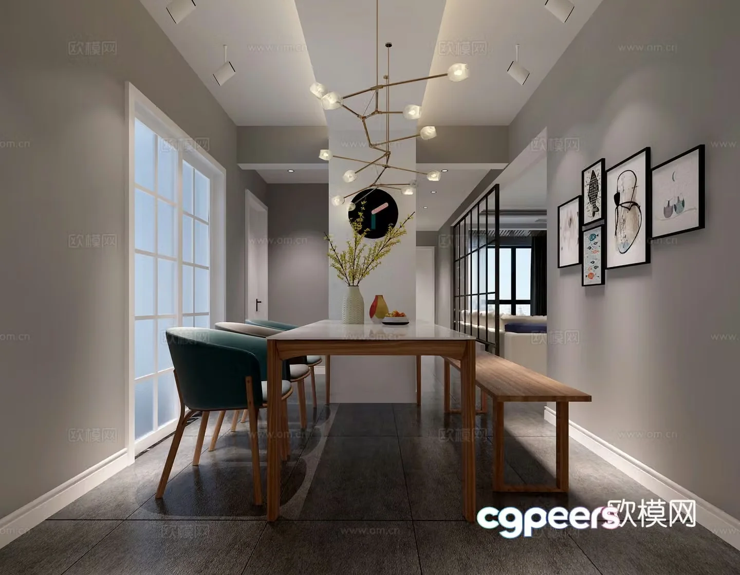 Modern living and dining room sofa coffee table dining table chair chandeliers painting shoe cabinet TV cabinet 3d model