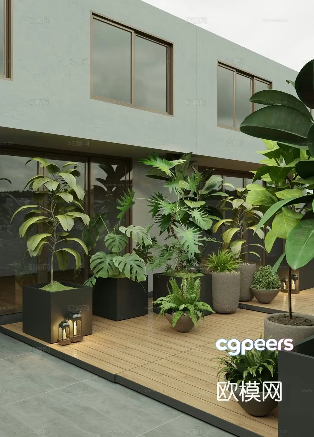 Modern potted plant combination 3D model