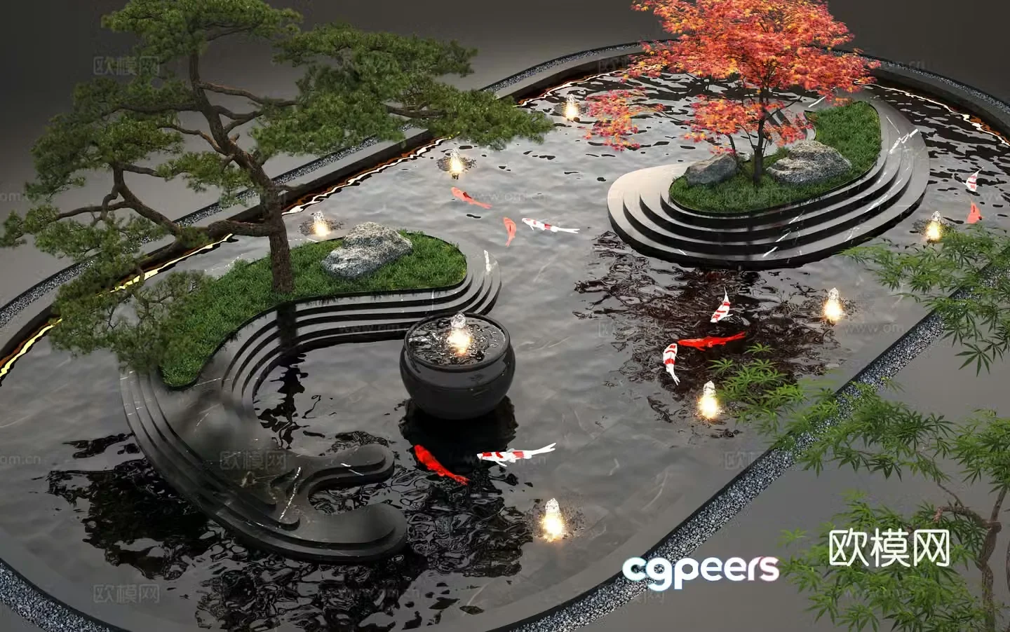 Modern water landscape garden waterscape water bowl stacked water water drop fish pond fish pond 3d model