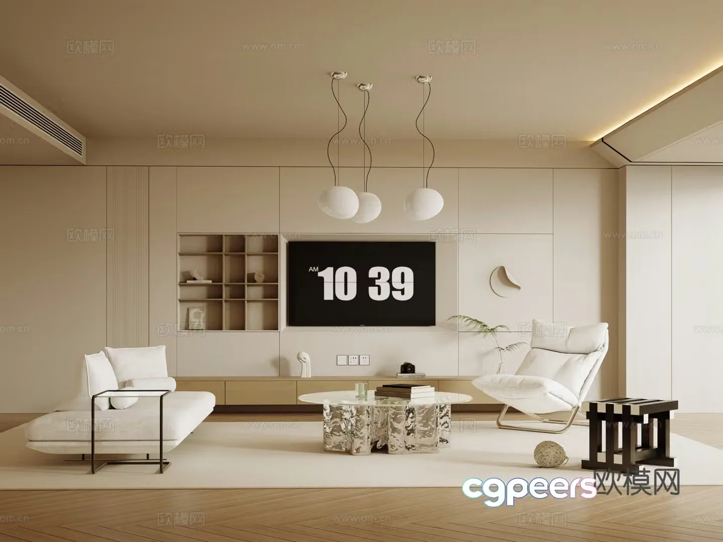 Creamy living room 3d model