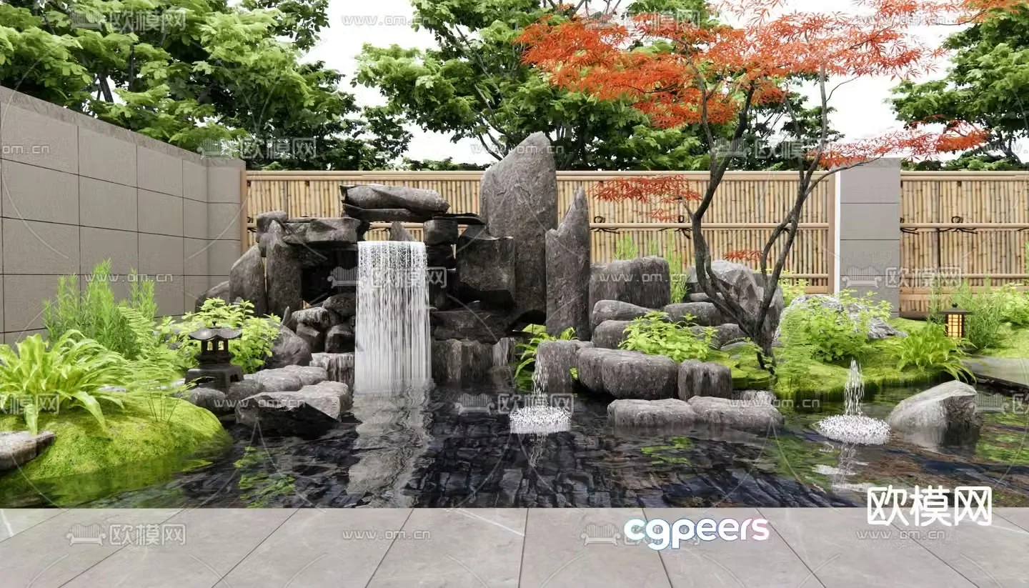 Rockery waterscape plant landscaping stacked stone sketch 3D model