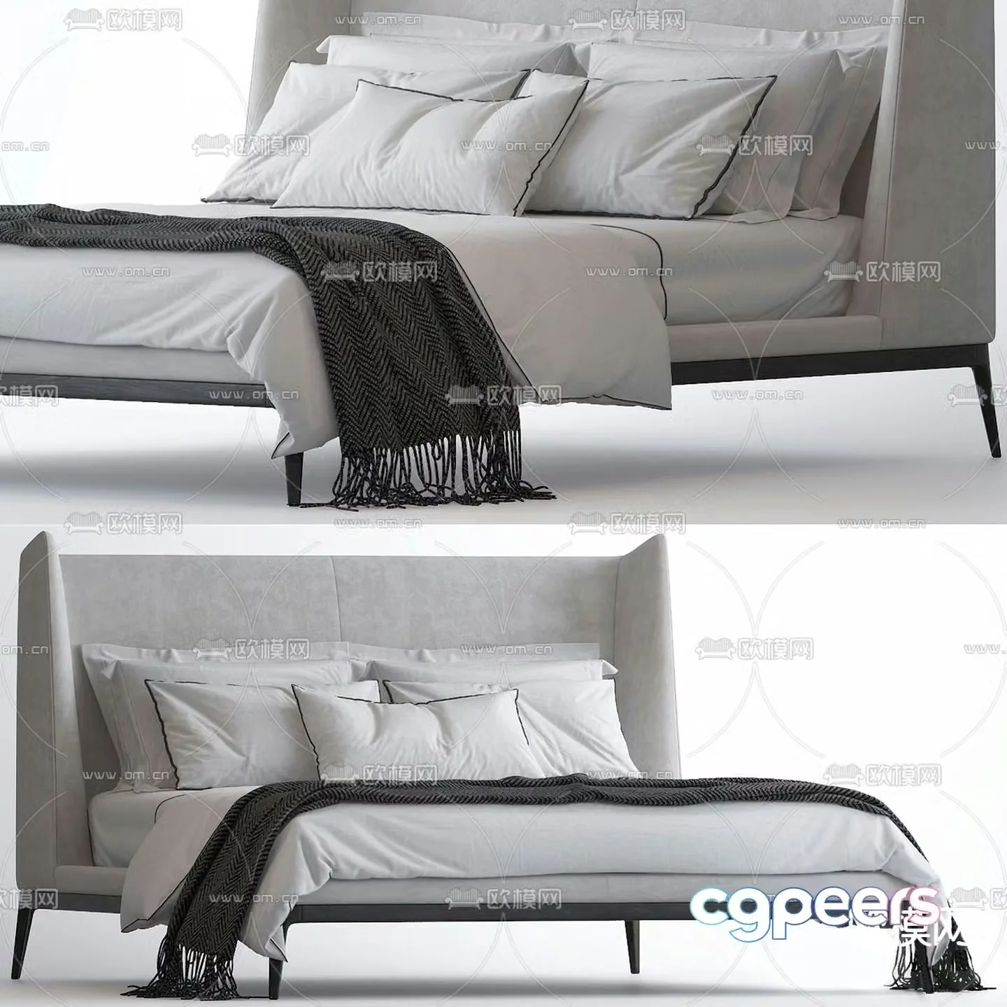 Pertica modern gray and white double bed 3d model