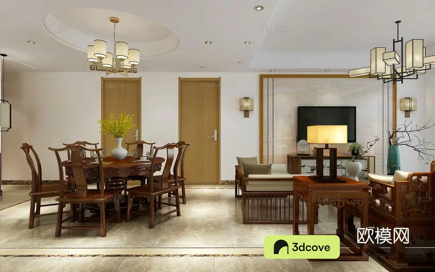 New Chinese style living and dining room chandeliers table lamp multi-person sofa single sofa coffee table decorative