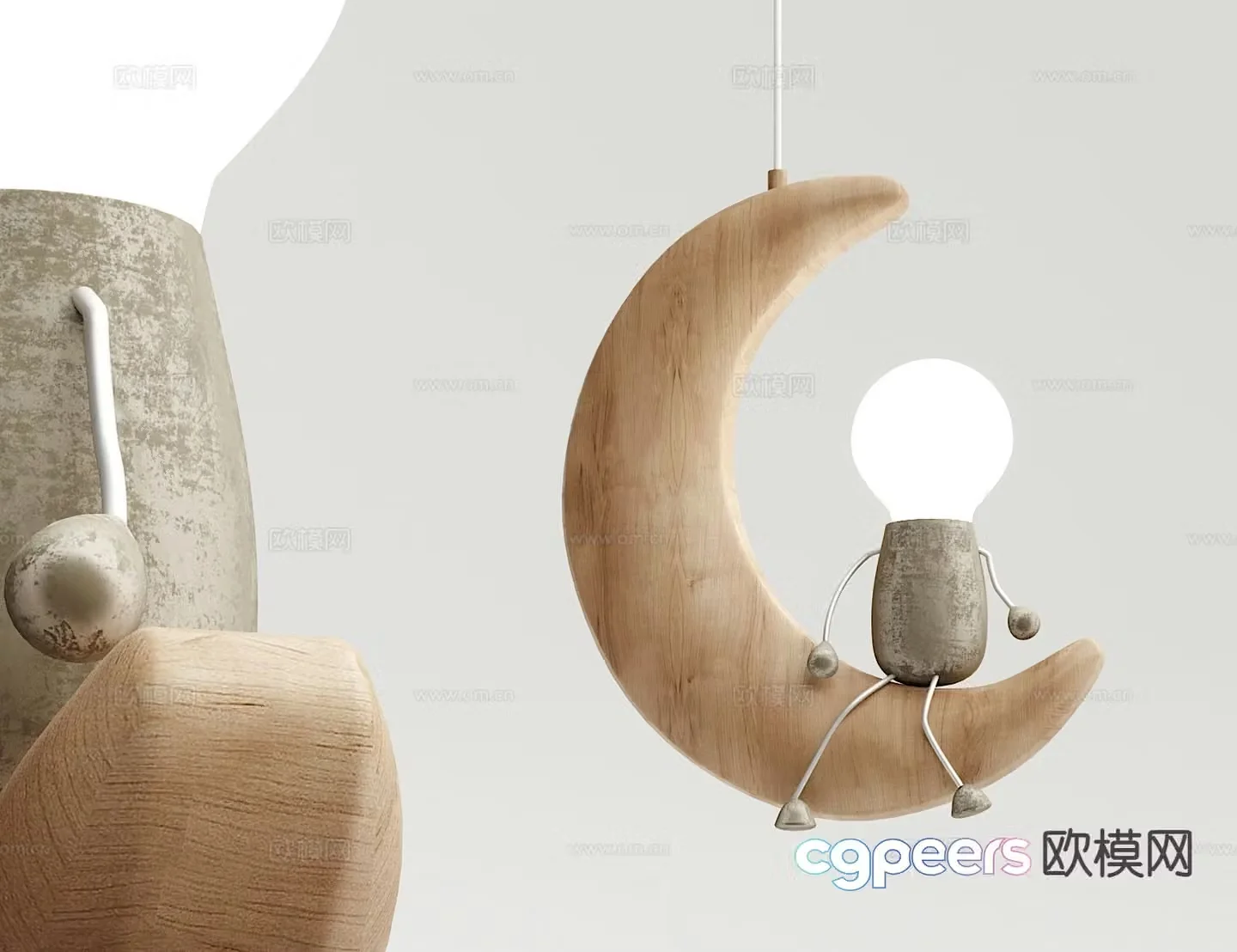 Modern solid wood moon chandelier 3d model