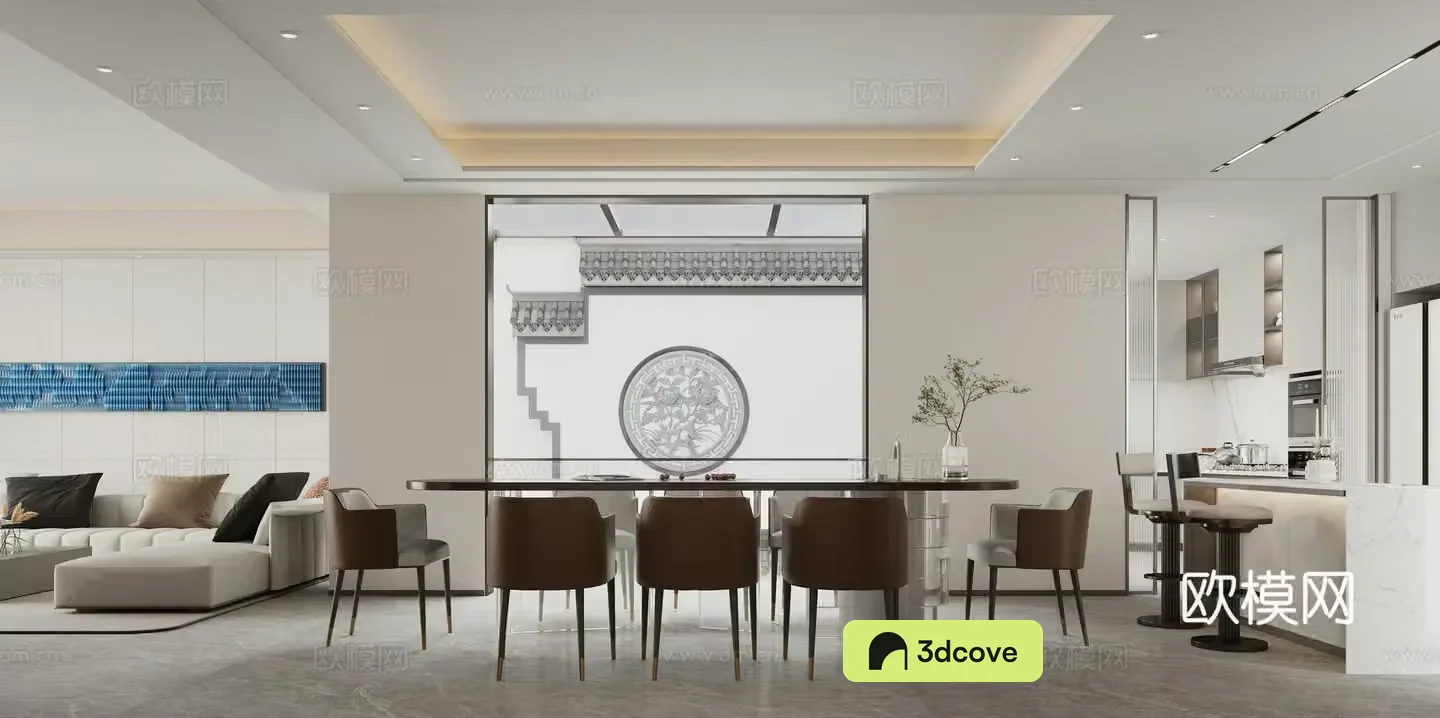 Modern light luxury living and restaurant bar