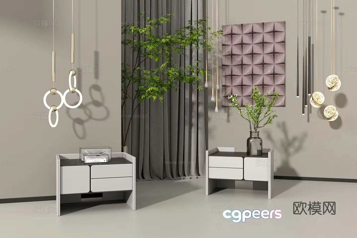 Modern bedside table combination ornament combination 3D model