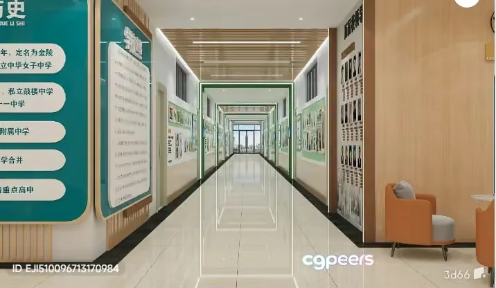 A Long Hallway With A White Floor 3D Model – 4536 – VRAY Render