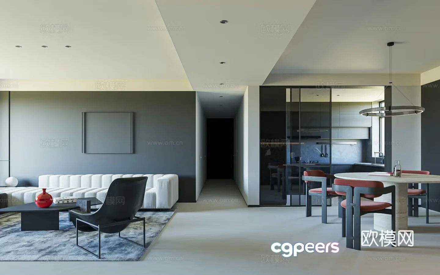 Modern Italian horizontal hall vertical hall high-end gray large flat layer black and white gray without main light 3D model