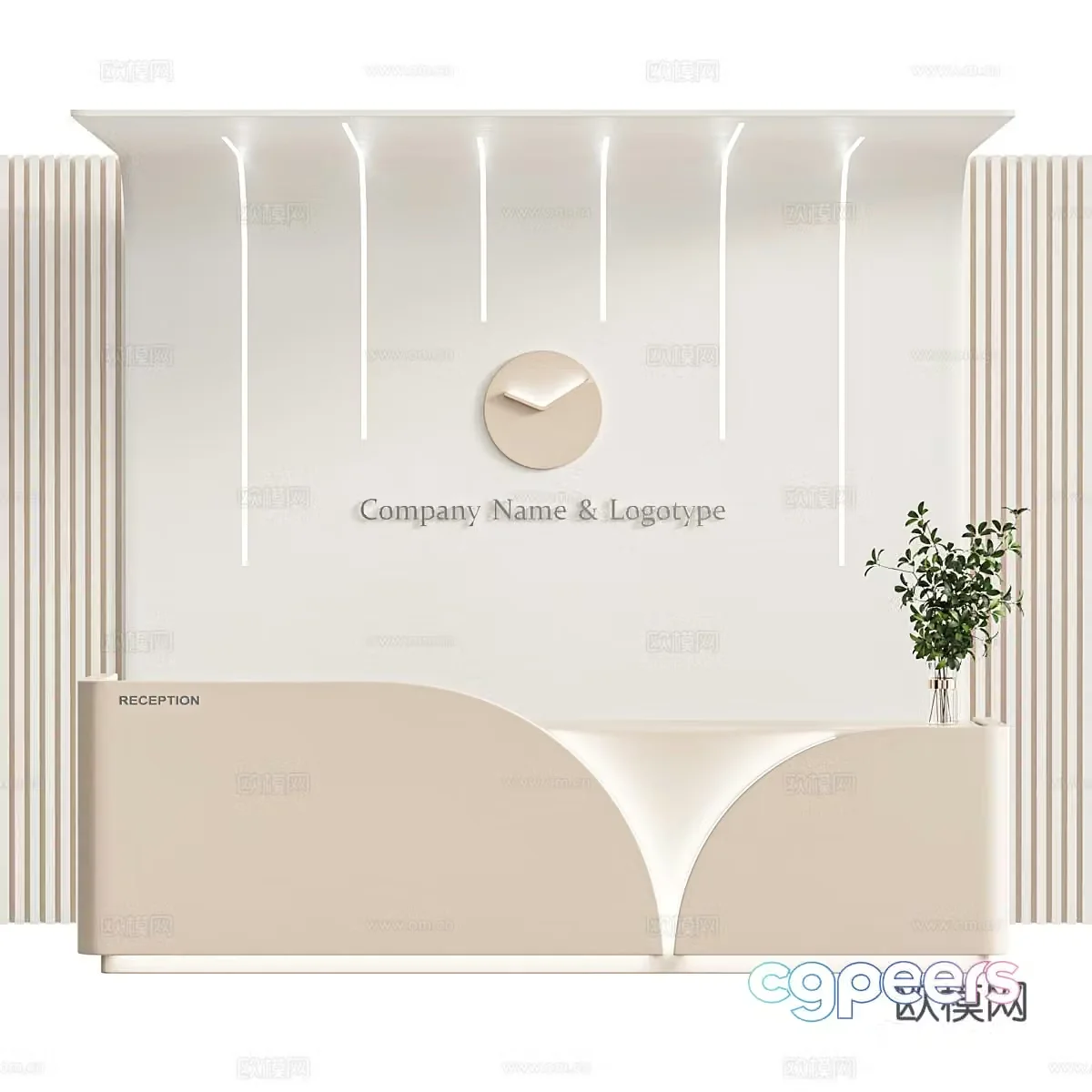Modern creamy office front desk reception desk 3d model