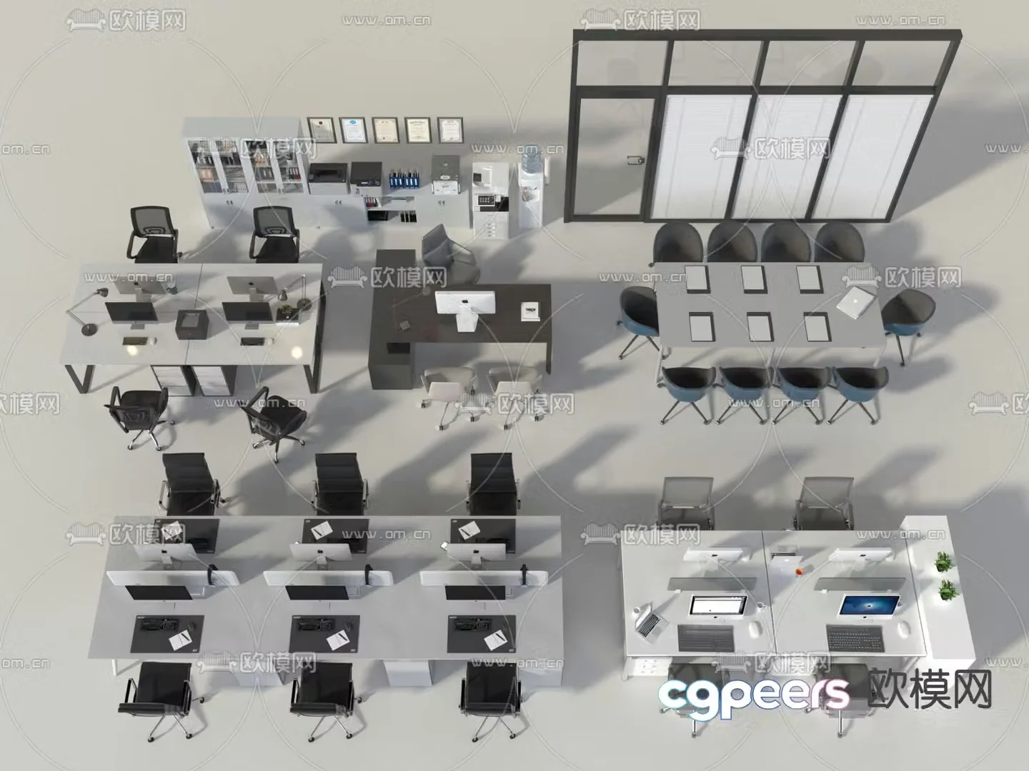 Office desk and chair post conference table and chair 3d model