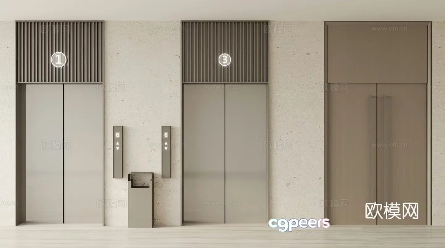 Modern elevator door double door fire escape door 3d model