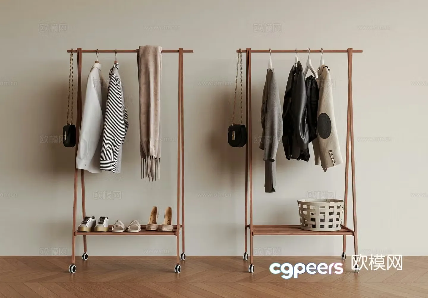 Middle-aged windbreaker hanger clothes hanger clothes floor hanger mobile clothes hanger 3d model