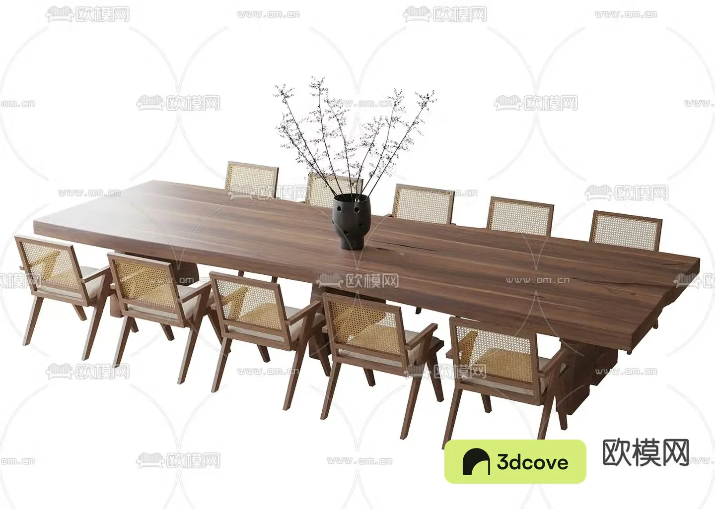 Modern wooden dining table and chairs 3d model