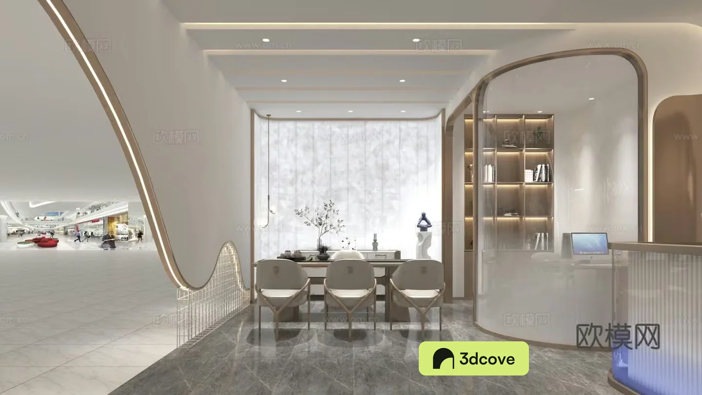 Modern shoe store lobby front desk casual waiting