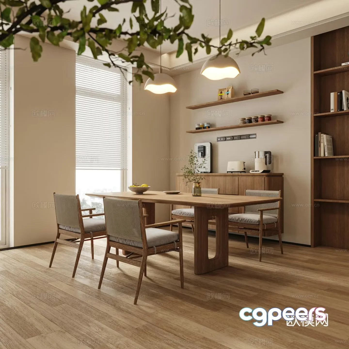 Nordic restaurant Nordic dining table and chair combination Log style dining table and chair 3D model