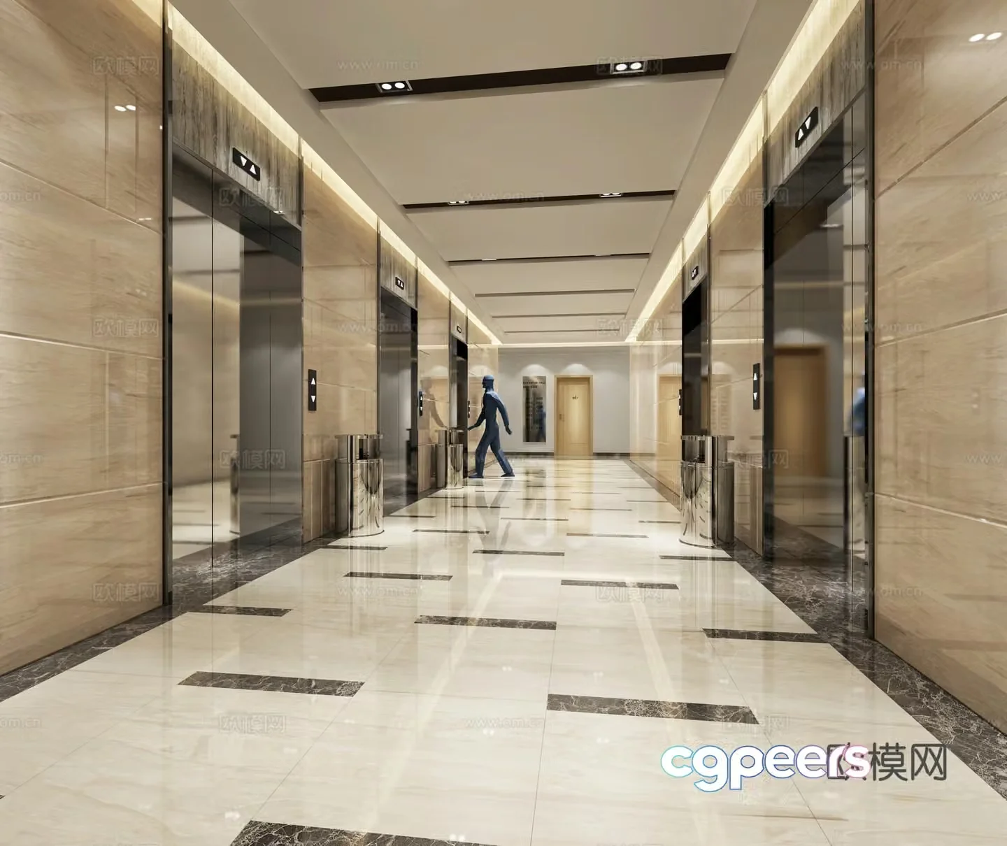 Simplified European Corridor Antenna Hotel Corridor Hotel Antenna Elevator Hall Entrance Hall Aisle 3D Model