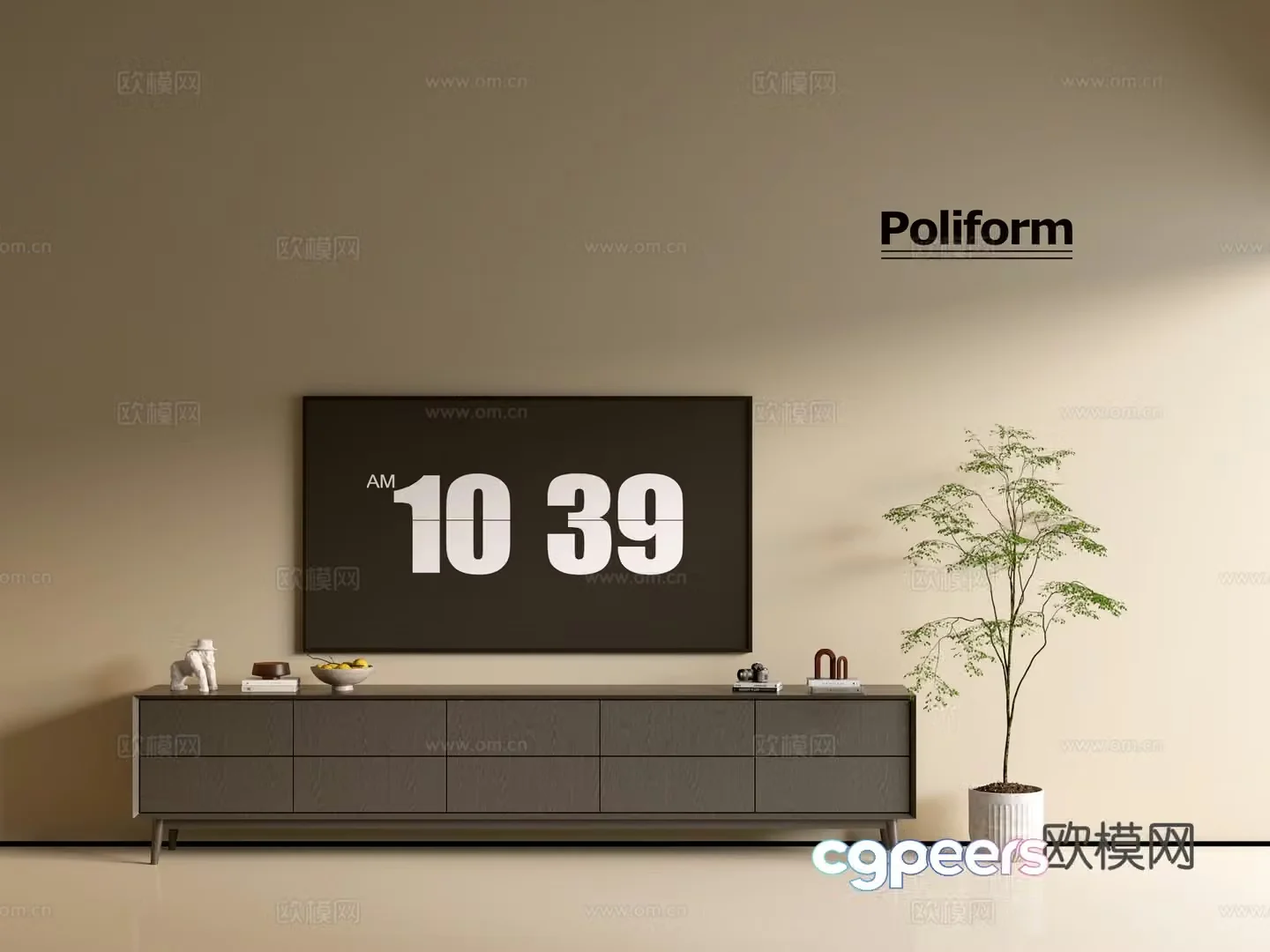 Modern black wood grain TV cabinet simple side cabinet chest of drawers low cabinet whole cabinet side cabinet Yang 3D model