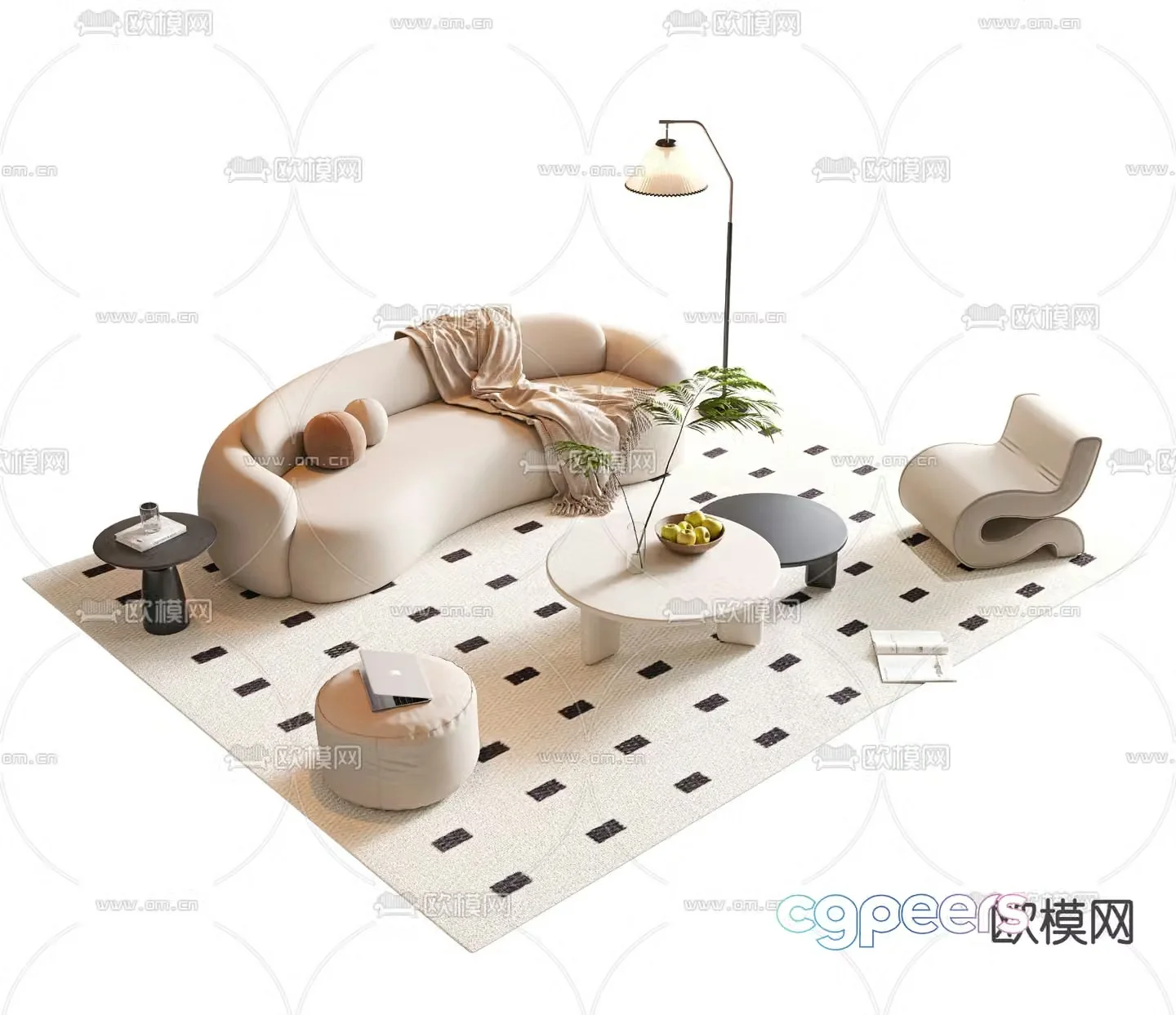 Cream style modular sofa 3d model